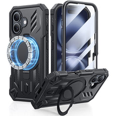 FNTCASE for iPhone 16 Case with Ring Holder Magnetic Kickstand Military Grade Shockproof Protective Rugged Cell Phone Cover