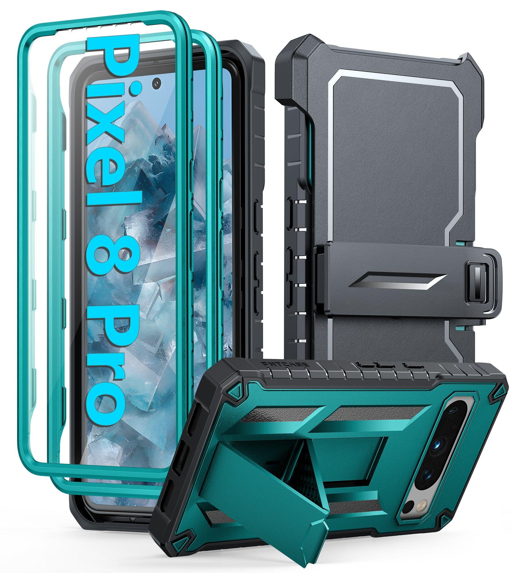 Pixel 8 Pro Full-body Dual Layer Rugged Military Shockproof Protective Phone Case with Built-in Screen Protector, Kickstand, and Belt-clip Holster - FNTCASE OFFICIAL