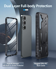 FNTCASE For Samsung Galaxy S25+/ S24+ 6.7 inch Phone Case: Military Grade Shockproof with Built-in Screen Protector and Kickstand