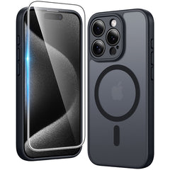 FNTCASE iPhone 15 Pro ケース: 強力なマグネット式半透明マットスリム耐衝撃落下保護電話カバー