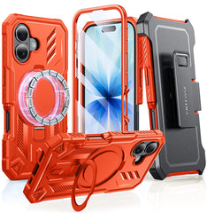 FNTCASE iPhone 17用ケース リングホルダー付き マグネット式キックスタンド ミリタリーグレード 耐衝撃保護 頑丈な携帯電話カバー ベルトクリップホルスター付き