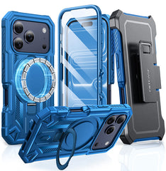 FNTCASE for iPhone 17 Pro Max Case with Ring Holder Magnetic Kickstand Military Grade Shockproof Protective Rugged Cell Phone Cover with Belt Clip Holster