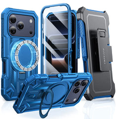 FNTCASE for iPhone 17 Pro Case with Ring Holder Magnetic Kickstand Military Grade Shockproof Protective Rugged Cell Phone Cover with Belt Clip Holster