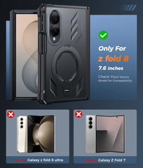 Samsung Galaxy Z Fold 8 with Hinge Protection Magnetic Rugged Case Featuring Ring Kickstand Military Grade Protection