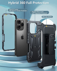 FNTCASE iPhone 16 Pro Phone Case: Rugged Protective Phone Case with Belt Clip Holster and Kickstand