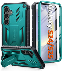 FNTCASE For Samsung Galaxy S25/ S24 6.2 inch Phone Case: Military Grade Shockproof with Built-in Screen Protector and Kickstand