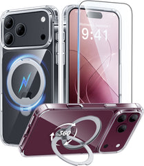 iPhone 18 Pro Case: 360° Spin Magnetic Stand, MagSafe, Screen Protector, Translucent Matte Military Grade Shockproof Full Camera Protective Phone Cover