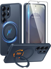 Samsung Galaxy S25 Ultra Case: 360° Spin Magnetic Stand, MagSafe, Screen Protector, Translucent Matte Military Grade Shockproof Full Camera Protective Phone Cover