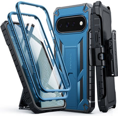 Google Pixel 11/ 11 Pro Case with Kickstand and Belt Clip, Built-in Screen Protector, 2 Front Frames, 20FT Military Drop Protection, Shockproof TPU Rugge
