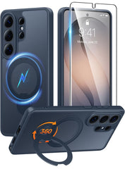 Samsung Galaxy S26 Ultra Case: 360° Spin Magnetic Stand, MagSafe, Screen Protector, Translucent Matte Military Grade Shockproof Full Camera Protective Phone Cover