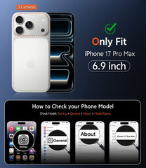 FNTCASE for iPhone 17 Pro Max 6.9 inch Clear Case: Wireless Charging Anti Yellowing Shockproof Phone Case