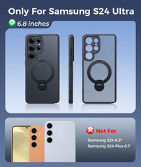 Samsung Galaxy S24 Ultra Case: 360° Spin Magnetic Stand, MagSafe, Screen Protector, Translucent Matte Military Grade Shockproof Full Camera Protective Phone Cover