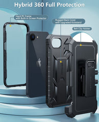 FNTCASE iPhone 16E Phone Case: Rugged Protective Phone Case with Belt Clip Holster and Kickstand