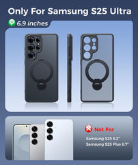Samsung Galaxy S25 Ultra Case: 360° Spin Magnetic Stand, MagSafe, Screen Protector, Translucent Matte Military Grade Shockproof Full Camera Protective Phone Cover