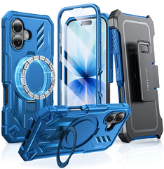 FNTCASE iPhone 17用ケース リングホルダー付き マグネット式キックスタンド ミリタリーグレード 耐衝撃保護 頑丈な携帯電話カバー ベルトクリップホルスター付き
