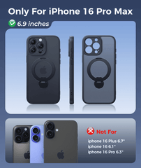 iPhone 16 Pro Max Case: 360° Spin Magnetic Stand, MagSafe, Screen Protector, Translucent Matte Military Grade Shockproof Full Camera Protective Phone Cover