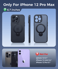 iPhone 12 Pro Max Case: 360° Spin Magnetic Stand, MagSafe, Screen Protector, Translucent Matte Military Grade Shockproof Full Camera Protective Phone Cover