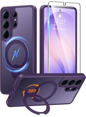 Samsung Galaxy S26 Ultra Case: 360° Spin Magnetic Stand, MagSafe, Screen Protector, Translucent Matte Military Grade Shockproof Full Camera Protective Phone Cover
