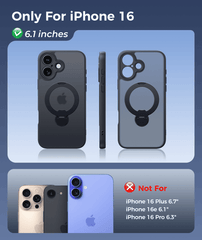 iPhone 16 Case: 360° Spin Magnetic Stand, MagSafe, Screen Protector, Translucent Matte Military Grade Shockproof Full Camera Protective Phone Cover