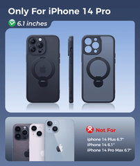 iPhone 14 Pro Case: 360° Spin Magnetic Stand, MagSafe, Screen Protector, Translucent Matte Military Grade Shockproof Full Camera Protective Phone Cover
