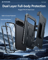 Google Pixel 11 Pro XL Case with Kickstand and Belt Clip, Built-in Screen Protector, 2 Front Frames, 20FT Military Drop Protection, Shockproof TPU Rugge