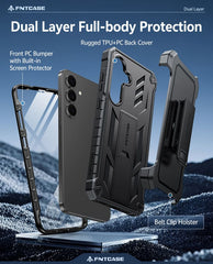 FNTCASE for Samsung Galaxy S25 FE Case: Military Grade Rugged Cell Phone Cover with Kickstand and Belt Clip Holster