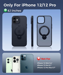 iPhone 12/12 Pro Case: 360° Spin Magnetic Stand, MagSafe, Screen Protector, Translucent Matte Military Grade Shockproof Full Camera Protective Phone Cover