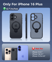 iPhone 16 Plus Case: 360° Spin Magnetic Stand, MagSafe, Screen Protector, Translucent Matte Military Grade Shockproof Full Camera Protective Phone Cover