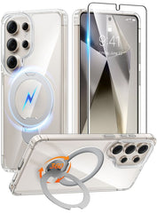 Samsung Galaxy S24 Ultra Case: 360° Spin Magnetic Stand, MagSafe, Screen Protector, Translucent Matte Military Grade Shockproof Full Camera Protective Phone Cover