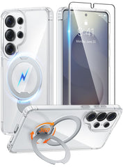 Samsung Galaxy S25 Ultra Case: 360° Spin Magnetic Stand, MagSafe, Screen Protector, Translucent Matte Military Grade Shockproof Full Camera Protective Phone Cover