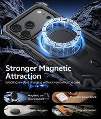 iPhone 18 Pro Case with Ring Holder Magnetic Kickstand Military Grade Shockproof Protective Rugged Cell Phone Cover with Belt Clip Holster