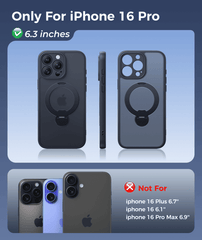 iPhone 16 Pro Case: 360° Spin Magnetic Stand, MagSafe, Screen Protector, Translucent Matte Military Grade Shockproof Full Camera Protective Phone Cover