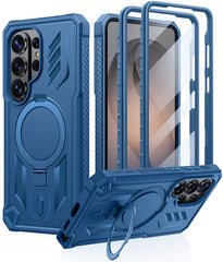 Magnetic Kickstand Case for Samsung Galaxy S26 Ultra 6.9”, Military Grade Protective Cover with Built-in Screen Protector & 2 Front Frames