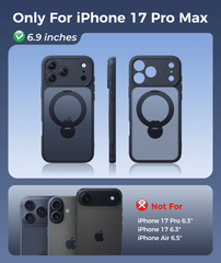 iPhone 17 Pro Max Case: 360° Spin Magnetic Stand, MagSafe, Screen Protector, Translucent Matte Military Grade Shockproof Full Camera Protective Phone Cover
