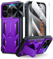 iPhone 15 Pro Phone Cover with Kickstand Purple FNTCASE