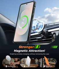 Samsung Galaxy S25 FE Magnetic Rugged Case Featuring Ring Kickstand Military Grade Protection