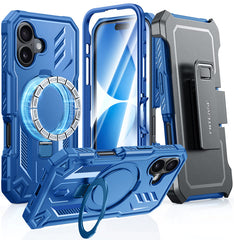 FNTCASE for iPhone 17 Case with Ring Holder Magnetic Kickstand Military Grade Shockproof Protective Rugged Cell Phone Cover with Belt Clip Holster