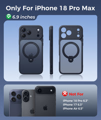 iPhone 18 Pro Max Case: 360° Spin Magnetic Stand, MagSafe, Screen Protector, Translucent Matte Military Grade Shockproof Full Camera Protective Phone Cover