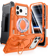 iPhone 18 Pro Max Case with Ring Holder Magnetic Kickstand Military Grade Shockproof Protective Rugged Cell Phone Cover with Belt Clip Holster