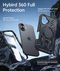 FNTCASE for iPhone 16 Case with Ring Holder Magnetic Kickstand Military Grade Shockproof Protective Rugged Cell Phone Cover