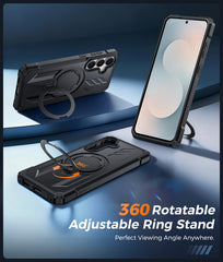 Samsung Galaxy S25 FE Magnetic Rugged Case Featuring Ring Kickstand Military Grade Protection