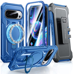 FNTCASE Google Pixel 10/ 10 Pro/ 9/ 9 Pro ケース リングホルダー付き マグネット式キックスタンド ミリタリーグレード 耐衝撃 保護 頑丈 携帯電話カバー ベルトクリップホルスター付き