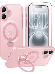 iPhone 16 Case: 360° Spin Magnetic Stand, MagSafe, Screen Protector, Translucent Matte Military Grade Shockproof Full Camera Protective Phone Cover