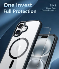 FNTCASE for iPhone 16 Case: Support Camera Control Capture Magnetic Military Grade Drop Protection Anti Yellowing Cell Phone Cover - Rugged Shockproof Transparent Cases(Camera Control)