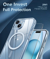 iPhone 15 Plus Clear Case: Magnetic Charging Anti Yellowing Shockproof Magsafe Support