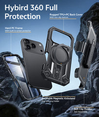FNTCASE for iPhone 17 Pro Case with Ring Holder Magnetic Kickstand Military Grade Shockproof Protective Rugged Cell Phone Cover with Belt Clip Holster