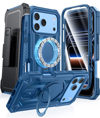 iPhone 18 Pro Case with Ring Holder Magnetic Kickstand Military Grade Shockproof Protective Rugged Cell Phone Cover with Belt Clip Holster