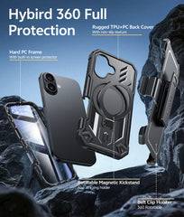 FNTCASE for iPhone 17 Case with Ring Holder Magnetic Kickstand Military Grade Shockproof Protective Rugged Cell Phone Cover with Belt Clip Holster