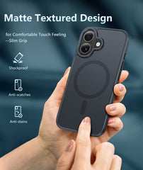 FNTCASE for iPhone 16 Phone Case: Magnetic Matte Textured Shockproof Military Grade Drop Protection Cell Phone Cover