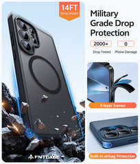 Samsung Galaxy S24 Ultra Phone Case: Magnetic Translucent Matte Shockproof Slim Phone Cover - Military Grade Drop Proof Hard Back Anti-Fingerprint Protective Case
